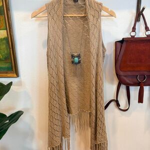 Boho Crochet Fringe Vest Cardigan – Lightweight Open Knit Duster